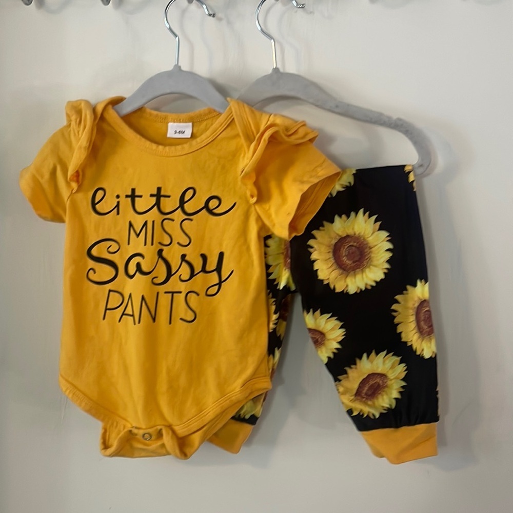 “Little Ms. Sassy pants” sunflower 2 piece girl outfit - Picture 1 of 4
